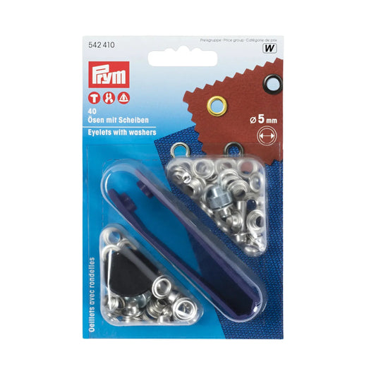 Prym Ösen und Scheiben 5 mm in Farbe Silber – 40 Stück im Set