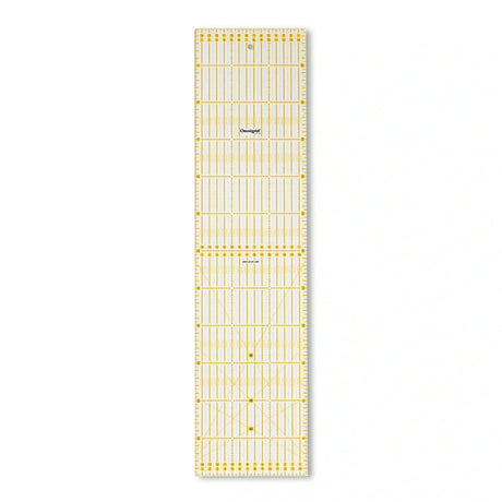 Omnigrid Universal-Lineal (15x60 cm) mit gelb/schwarzem Rasterdruck, perfekt für präzises Zuschneiden und Markieren auf verschiedenen Stoffen.