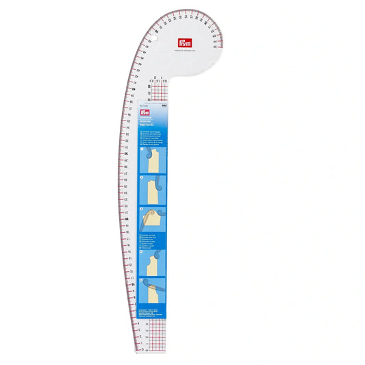 Kurvenlineal von Prym in transparentem Kunststoff, 52,5 cm x 16 cm, für präzise Rundungen und Kurven beim Nähen.