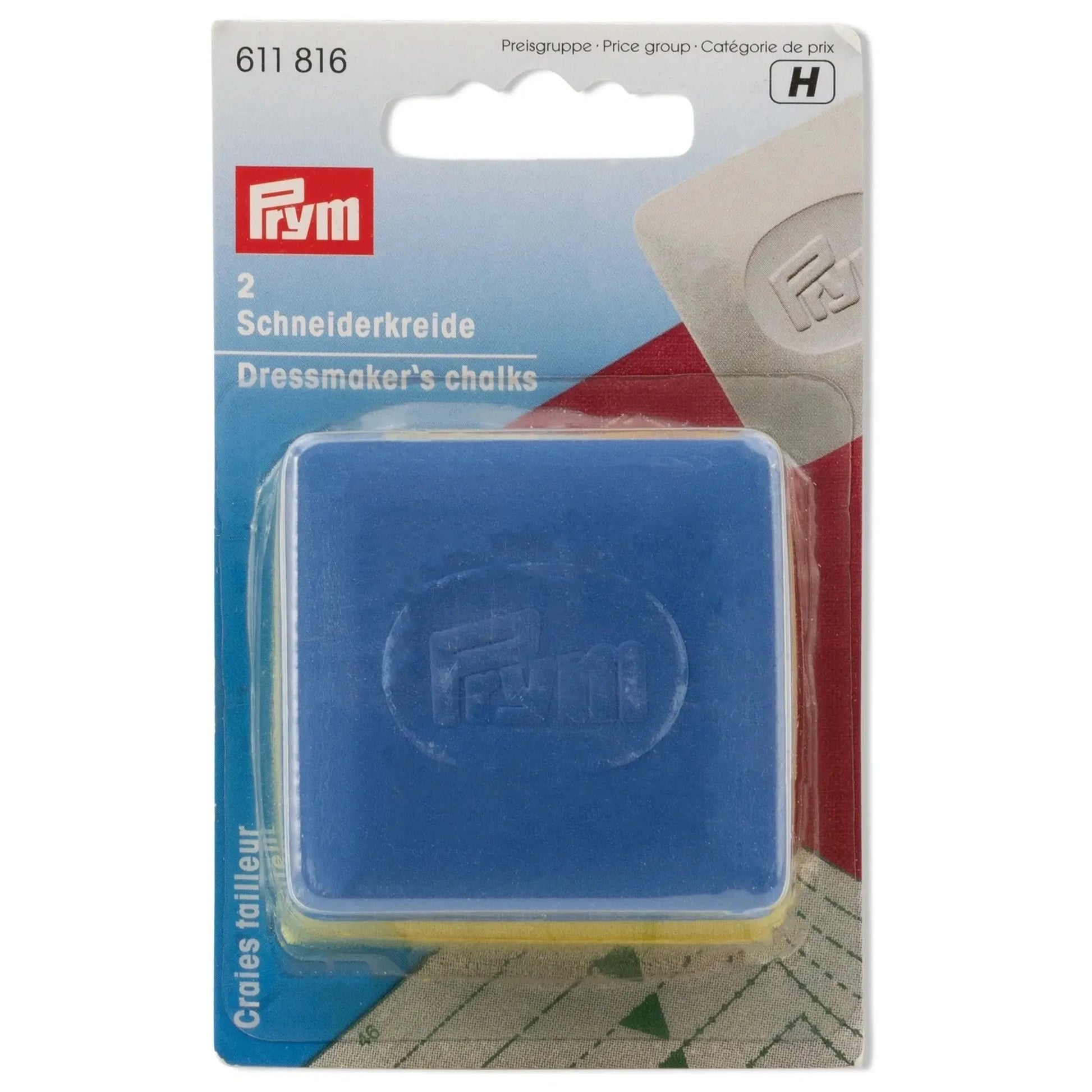 Prym Schneiderkreide-Platten im 2er-Set in Gelb und Blau, 50 mm x 50 mm, ideal zum Markieren von Stoffen und leicht zu entfernen. Originalverpackung