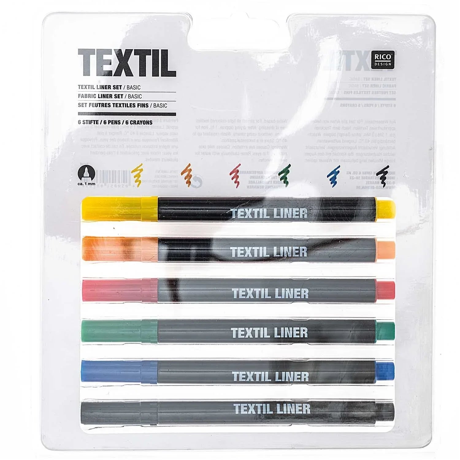 Textilmarker Set mit 6 Farben und feiner Spitze