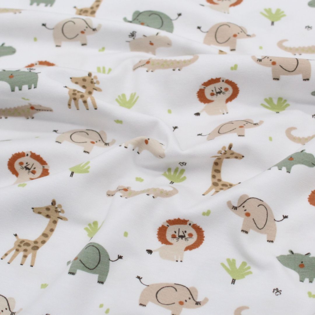 Weicher Jersey mit Tiere Giraffe, Elefant, Löwe, Krokodil für Kinderkleidung