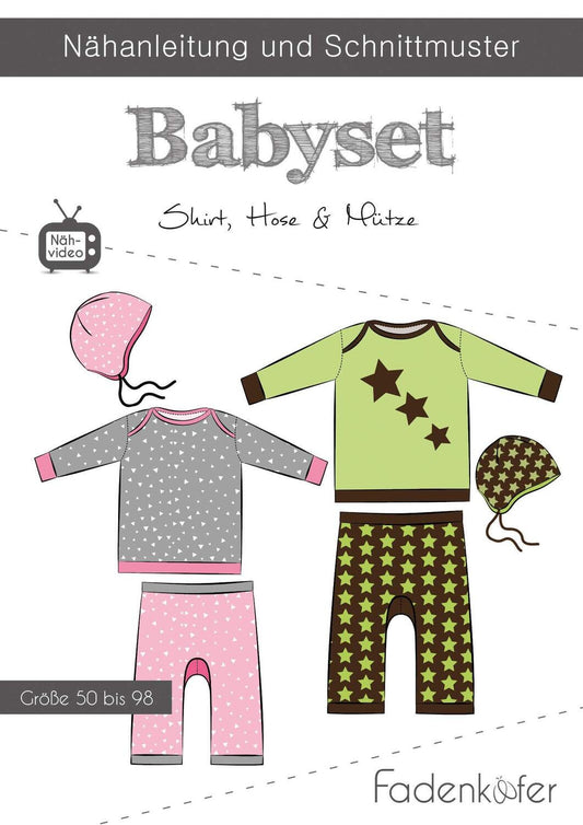 Nähanleitung und Schnittmuster Babyset Shirt, Hose, Mütze Fadenkäfer Große 50 bis 98