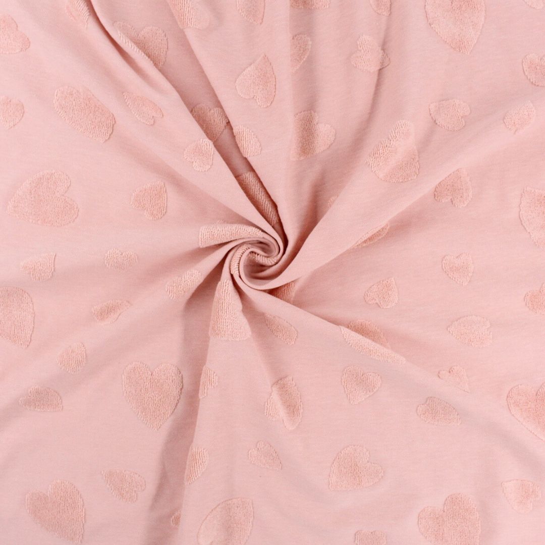 Weicher Baumwoll-Jacquard mit Frottee-Herzen, ideal für Kleidung und Wohntextilien
