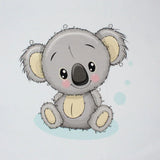 Baumwollpanel Koala Blau: Detailaufnahme des Baumwollpanels mit Koala-Motiv auf blauem Hintergrund, ideal für Nähprojekte.