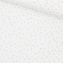 Baumwollpopeline Mini Herzen auf Ecru – Nahaufnahme – Detail des Baumwollstoffs mit Mini Herzmotiven auf Ecru.