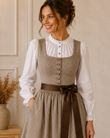Baumwollsatin mit feinem Karomuster – Beige