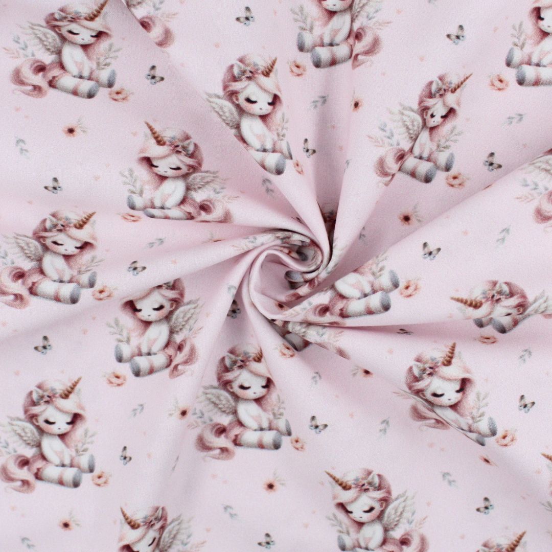 OEKO-TEX zertifizierter Kinderstoff Baumwolle Einhörner Rosa für Taschen, Vorhänge und Kleidung
