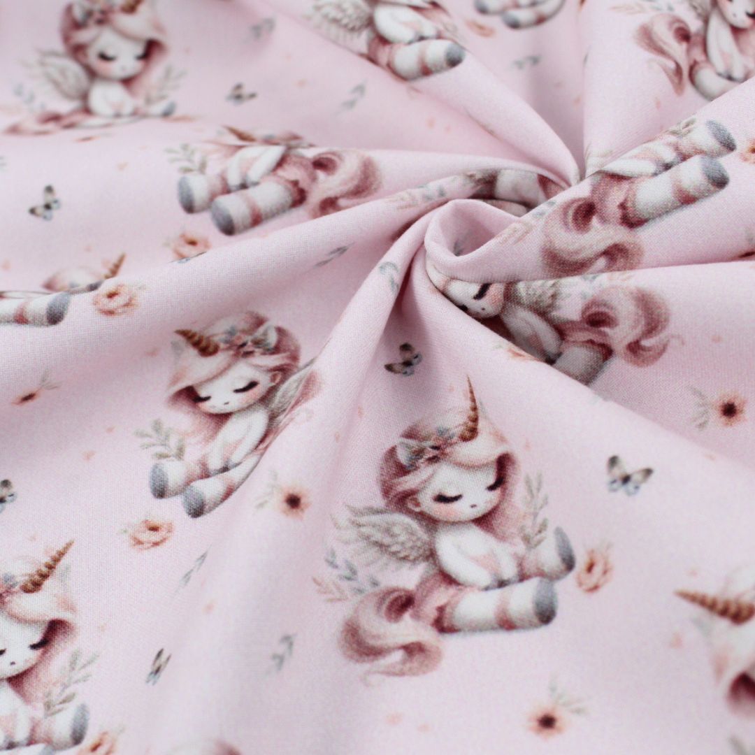 Baumwollstoff Einhörner auf Rosa, fantasievolles Design für kreative Nähprojekte für Babys und Kinder
