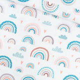 Baumwollstoff Regenbögen und Wolken in Pastelltönen, Kinderstoff Meterware für Babyzimmer