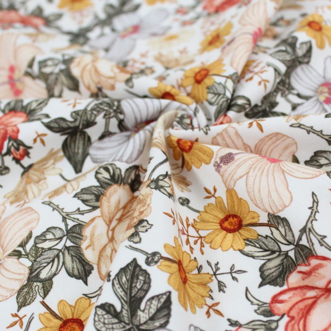 Baumwollstoff Retro Garten Vintage Blumen für Kissen, Tischdecken, Patchwork und DIY-Projekte