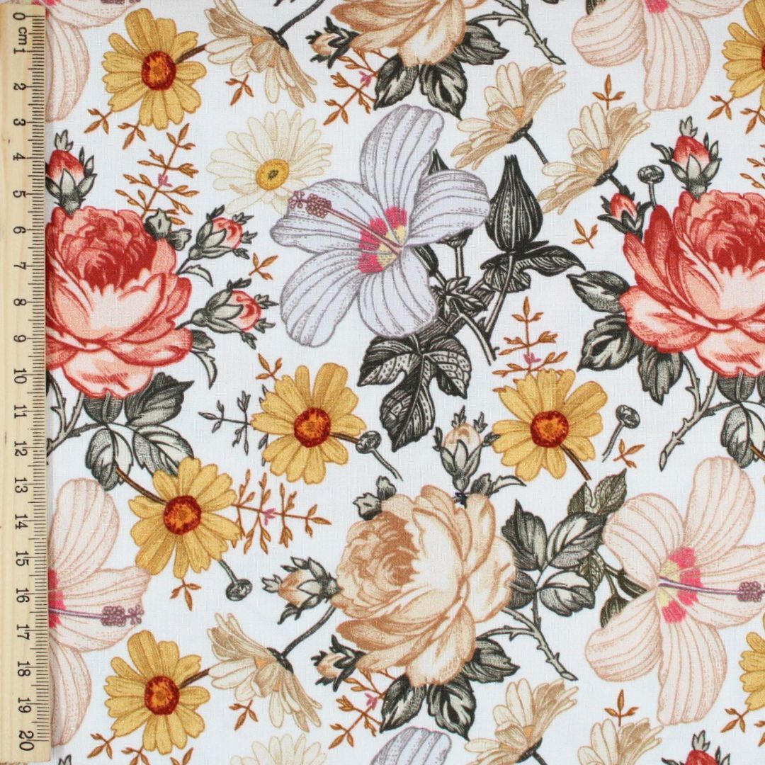 Dekorativer Baumwollstoff Retro Garten Vintage Blumen – Stoffballen mit nostalgischem Blumenprint