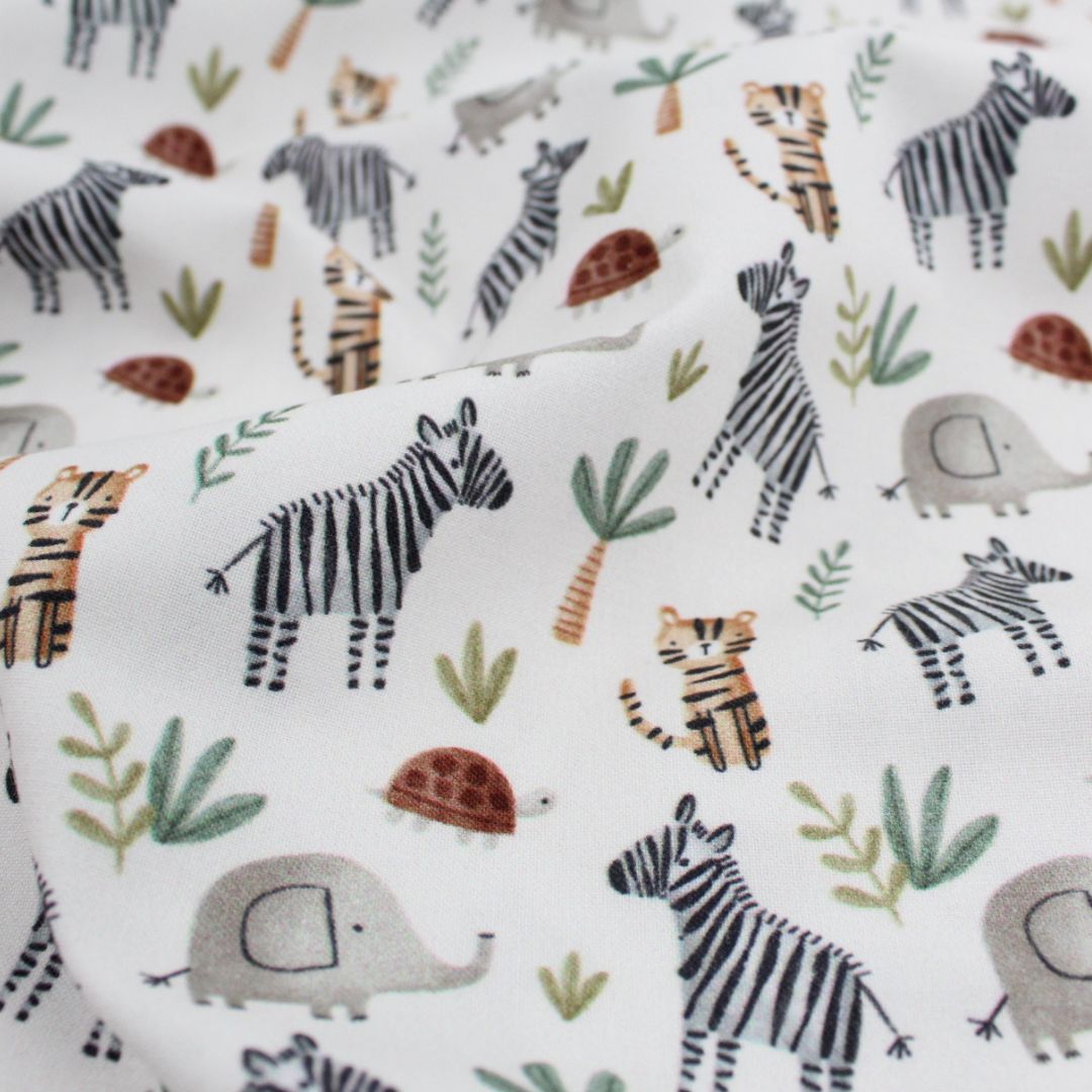 Baumwollstoff Safari Tiere für Kissen, Kuscheldecken und Krabbeldecken