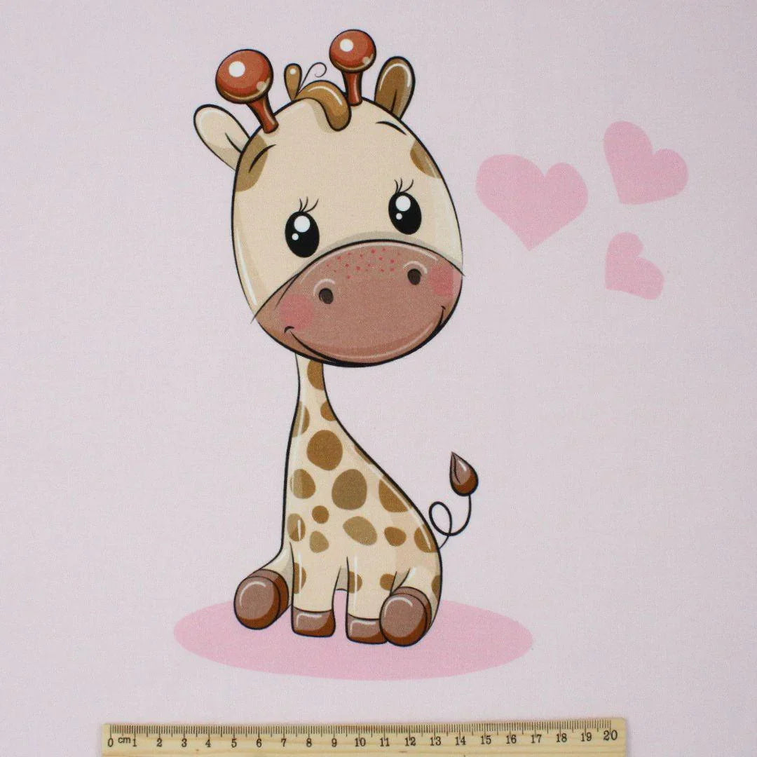 38x38 cm großes Kissenpanel Giraffe Rosa, Baumwollstoff mit Lineal zur Größenansicht