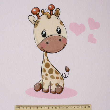 38x38 cm großes Kissenpanel Giraffe Rosa, Baumwollstoff mit Lineal zur Größenansicht