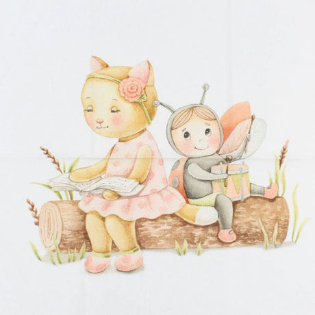 Baumwollpanel mit Katze und Marienkäfer. Perfekt für gemütliche Wohnaccessoires oder als einzigartiges Geschenk.
