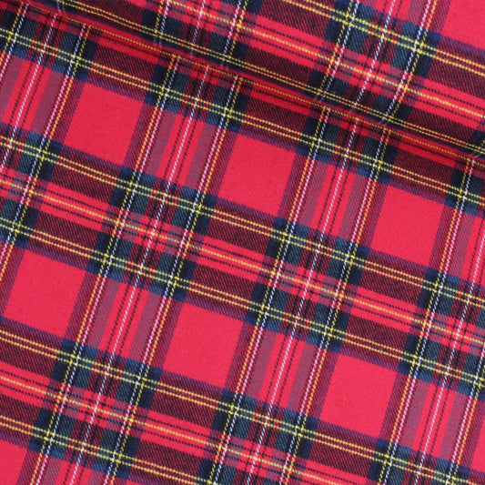 Angerauter Baumwollstoff mit rotem Schottenkaro-Muster, 100 % Baumwolle, weich und flauschig, ideal für Hemden und Kleidung
