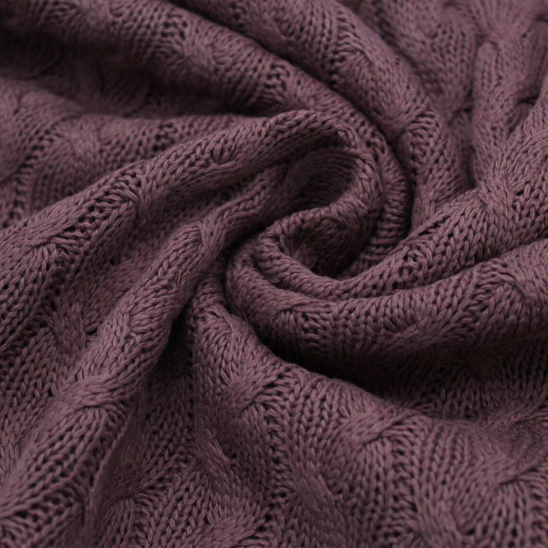 Baumwollstrickstoff mit Zopfmuster | Deep Mauve