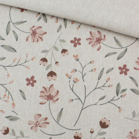 Leinen Optik Stoff Beige mit Blumenmuster Canvas matt 140 cm