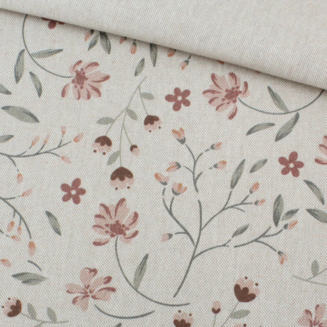 Leinen Optik Stoff Beige mit Blumenmuster Canvas matt 140 cm