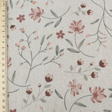 Detailansicht beiger Canvas Stoff mit floralem Muster in Leinenoptik
