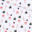 French Terry Weihnachtsstoff Happy Weihnachtsmann – elastischer, weicher Stoff für festliche Nähprojekte wie Sweatshirts, Jacken und Tuniken.