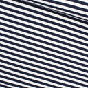 Weicher und elastischer French Terry Stoff mit marineblauen Streifen – ideal für Kinder- und Erwachsenenmode.