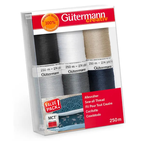 Gütermann Allesnäher Garn Set 6 Spulen in Basisfarben für Hand- und Maschinenarbeit
