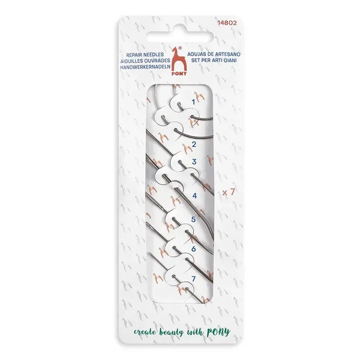 PONY Handwerkernadel-Set mit 5 Nadeln für Nähen, Stopfen, Leder- und Stickarbeiten, silberfarbene Handarbeitsnadeln in nachhaltiger Verpackung.