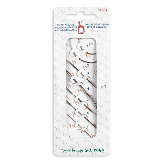 PONY Handwerkernadel-Set mit 5 Nadeln für Nähen, Stopfen, Leder- und Stickarbeiten, silberfarbene Handarbeitsnadeln in nachhaltiger Verpackung.