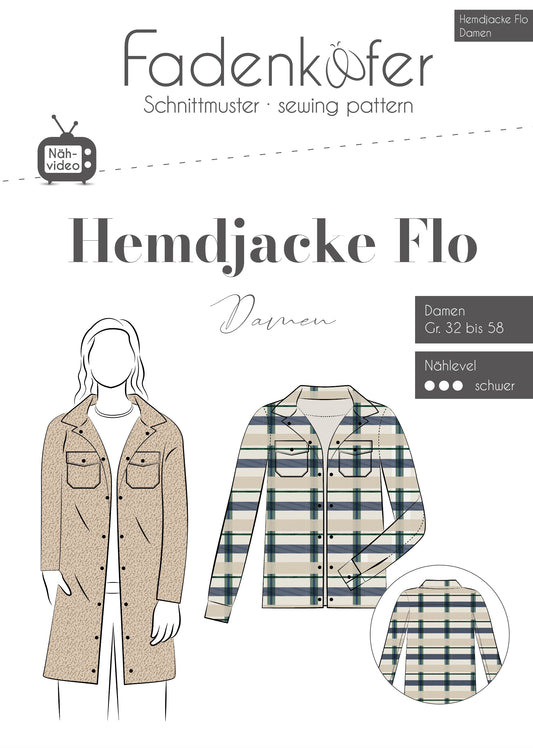 Papierschnittmuster Fadenkäfer Hemdjacke Flo für Damen Größe 32 bis 58. Nählevel Schwer