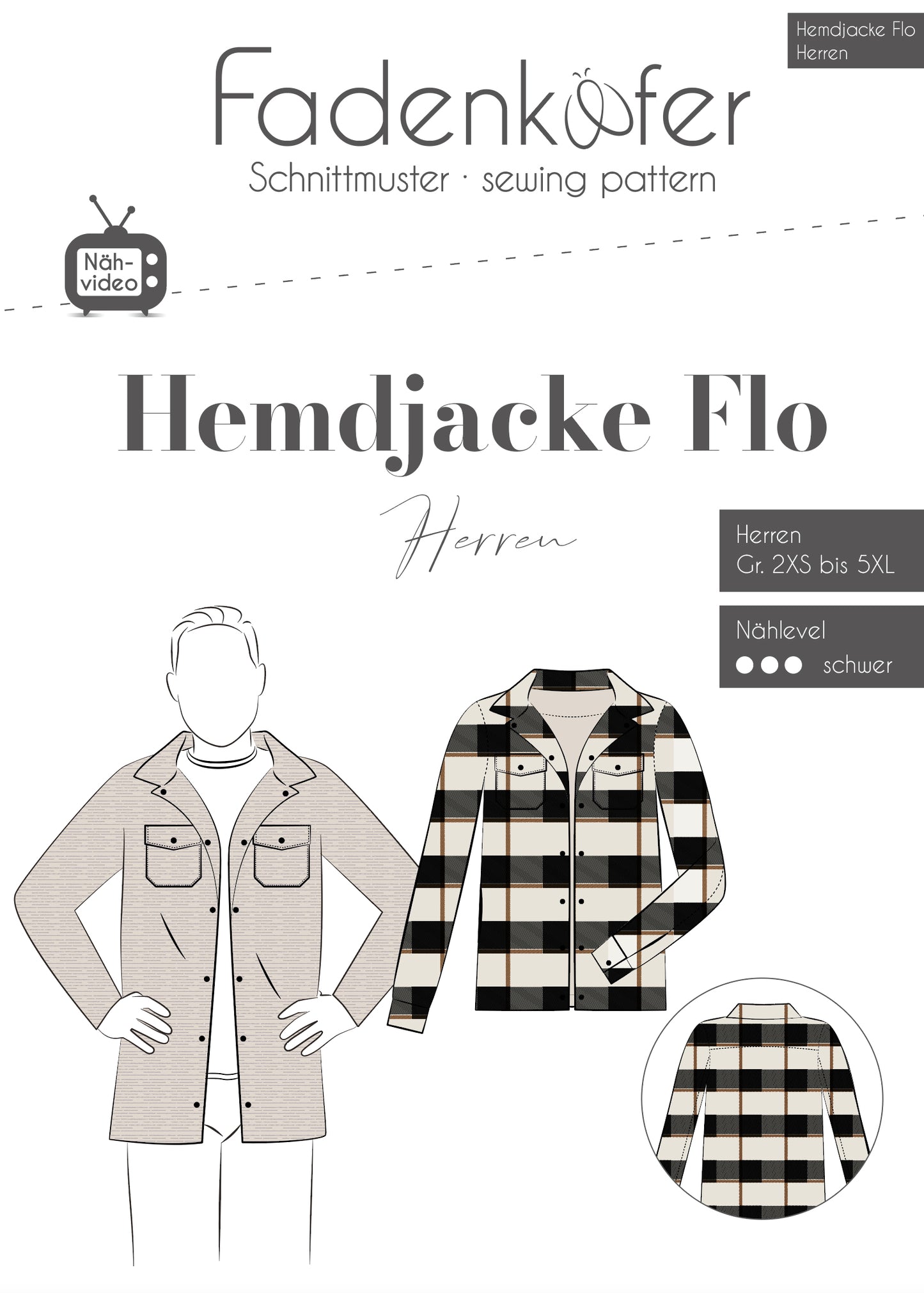 Fadenkäfer Schnittmuster Hemdjacke Flo für Herren Größe 2XS bis 5XL