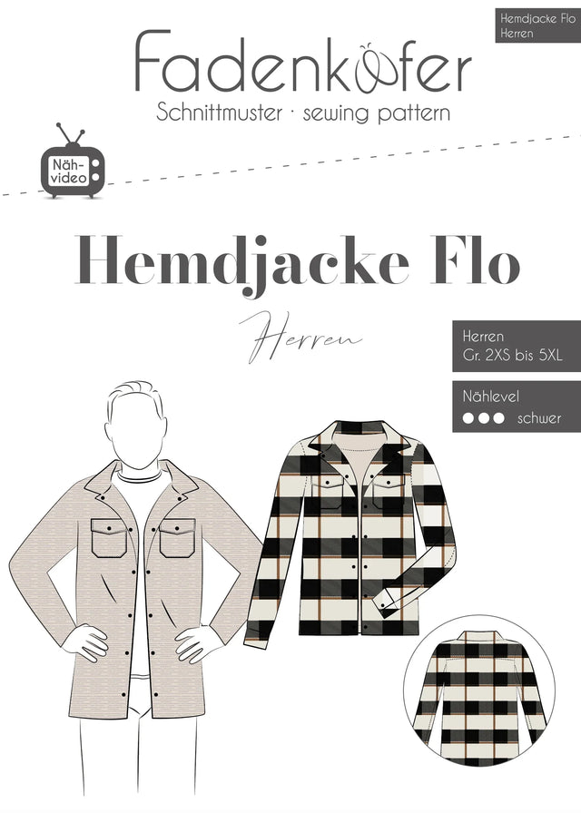 Fadenkäfer Schnittmuster Hemdjacke Flo für Herren Größe 2XS bis 5XL