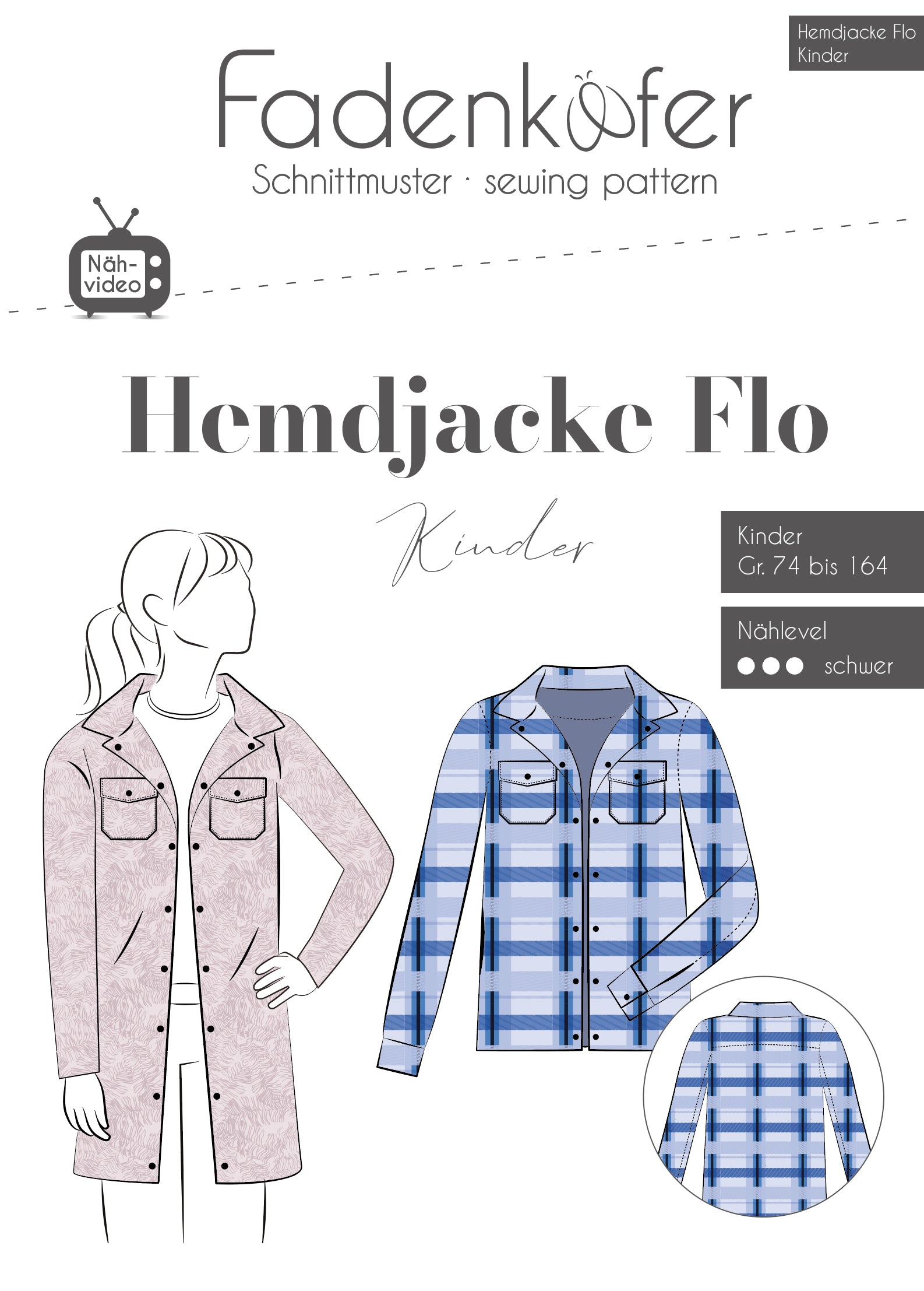 Papierschnittmuster Fadenkäfer Hemdjacke Flo für Kinder Größe 74 bis 164. Nählevel: Schwer