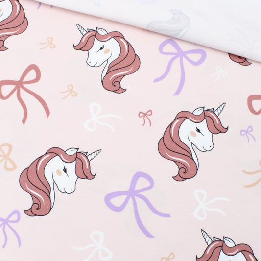 Jersey Stoff Einhorn rosa Kinderstoff Baumwolljersey mit Einhörnern Meterware