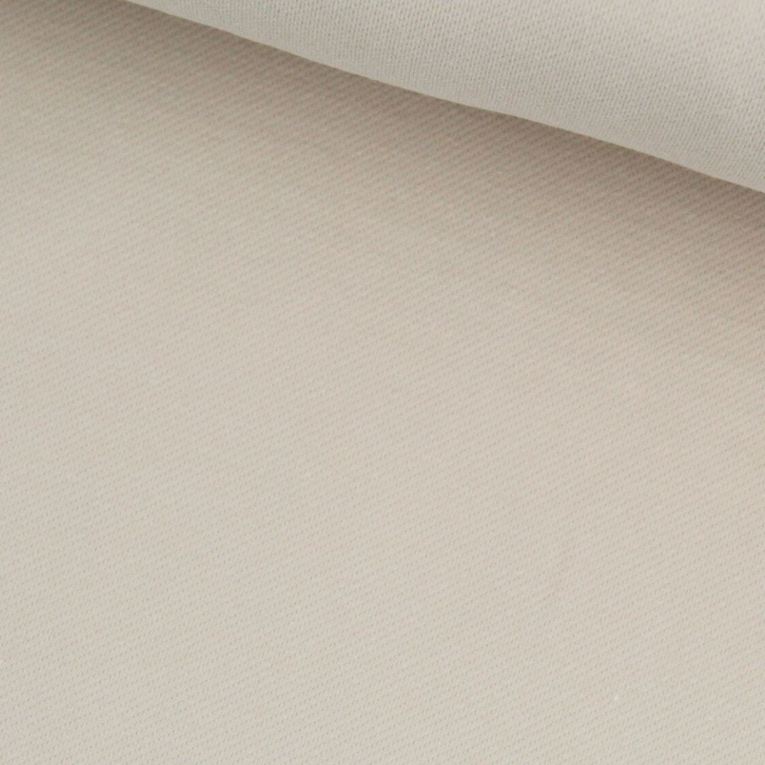 Jersey Stoff in Jeansoptik als Meterware in Ecru – Detailaufnahme der Struktur und Farbe