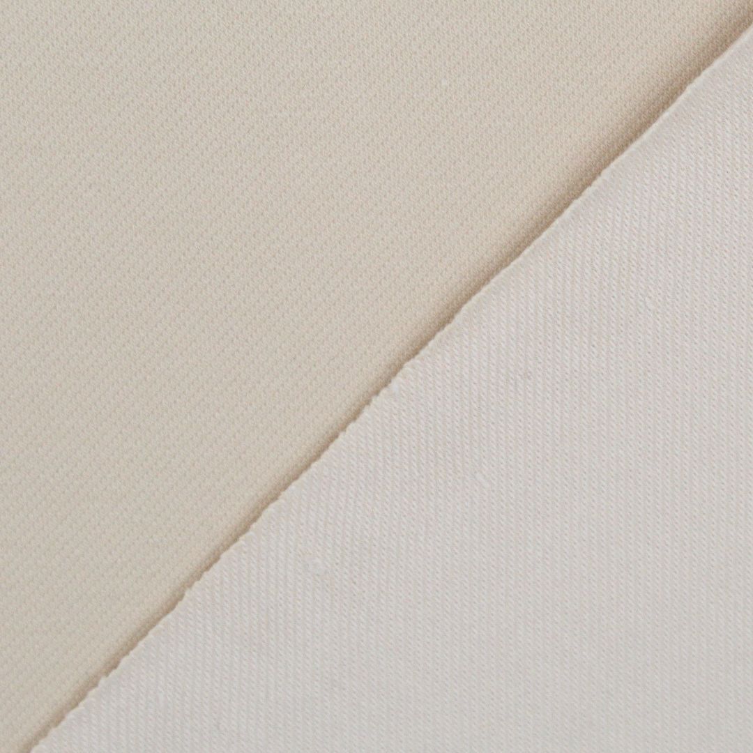 Denim Knit Jersey Stoff – elastischer und atmungsaktiver Stoff in Jeansoptik in Ecru | Rückseite