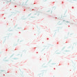 Jersey Stoff Blumenparadies mit zartrosa und blauen Blumen auf weißem Hintergrund – ideal für Baby- und Kinderkleidung