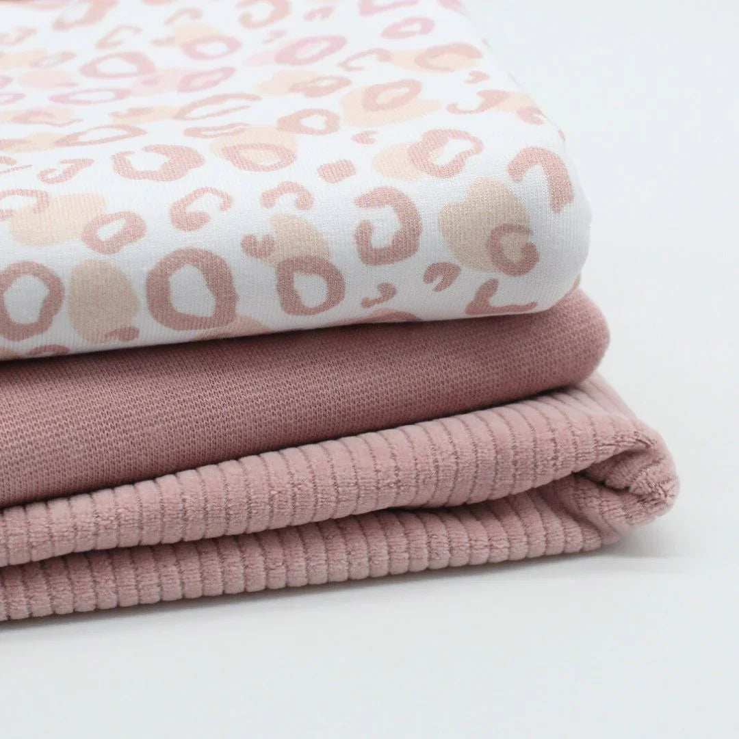 Jersey Leo Print mit Bündchen Nr.131 und Cordjersey in Nude Rosa