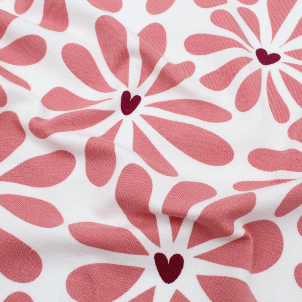 Jersey Stoff Retro Blumen | Rosa