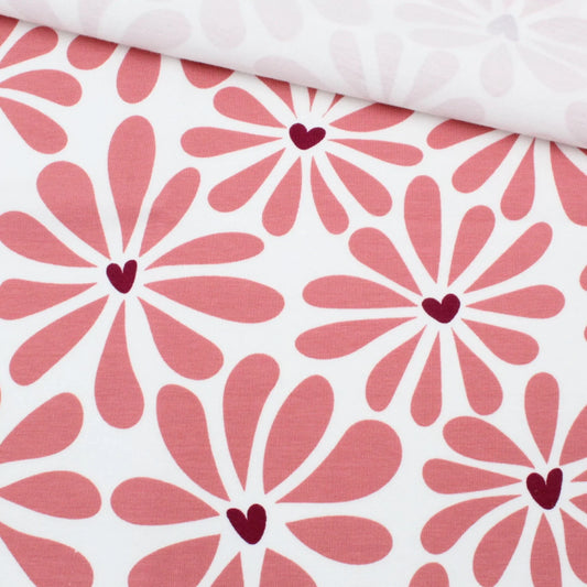 Jersey Stoff Retro Blumen | Rosa