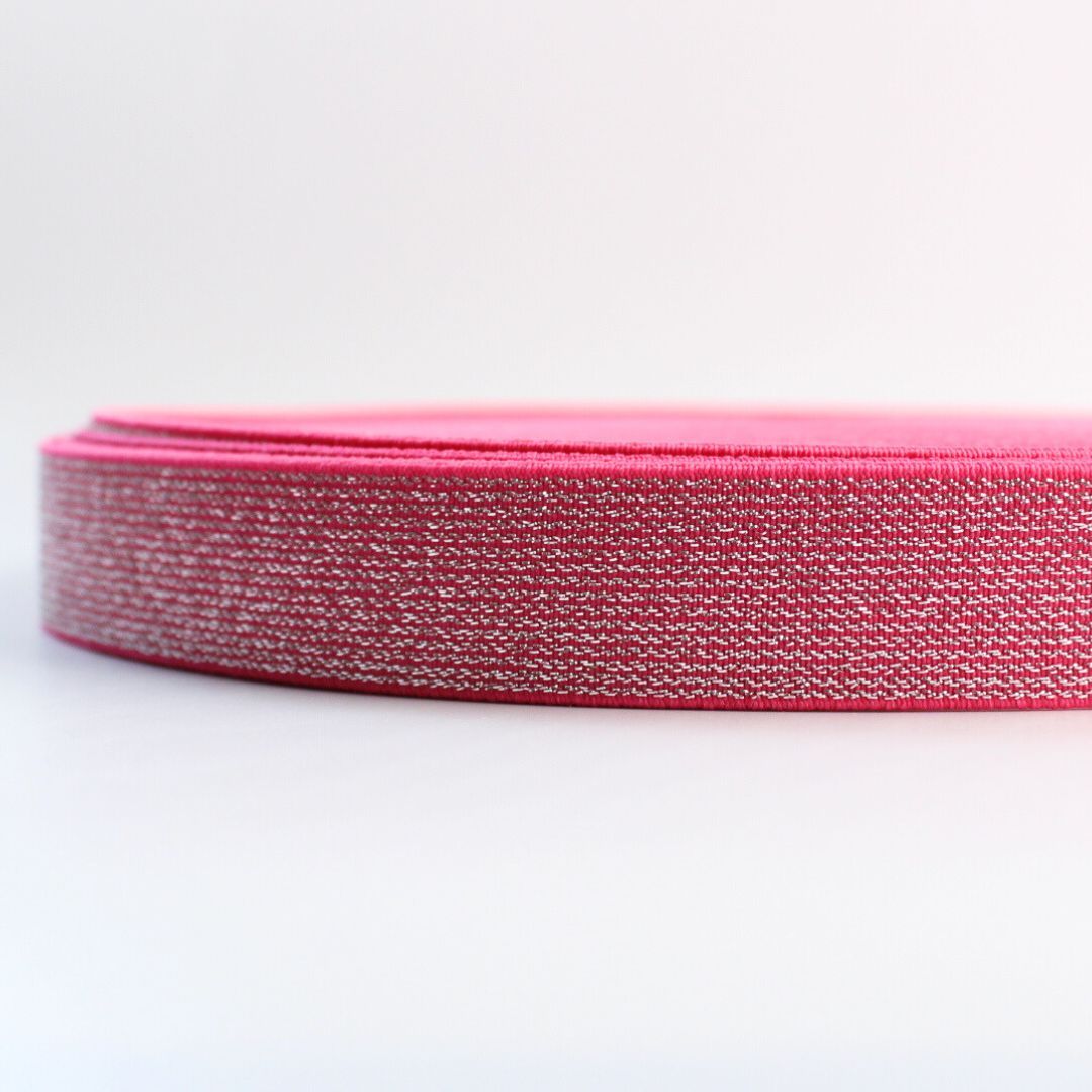 25 mm Gummiband mit Glitzer in Fuchsia