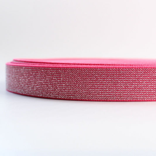 25 mm Gummiband mit Glitzer in Fuchsia