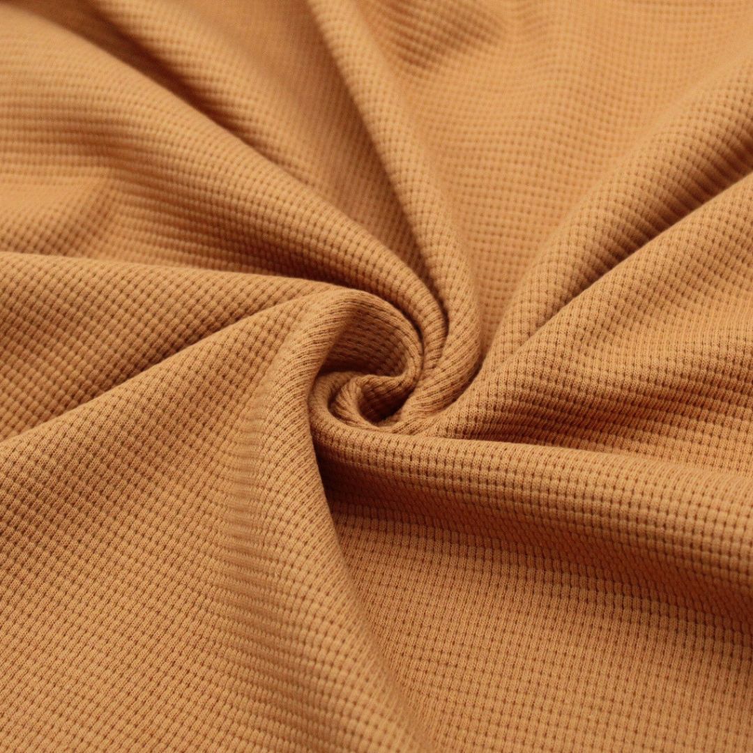 Weicher Mini Waffeljersey in Karamellbraun für Pullover, Strampler