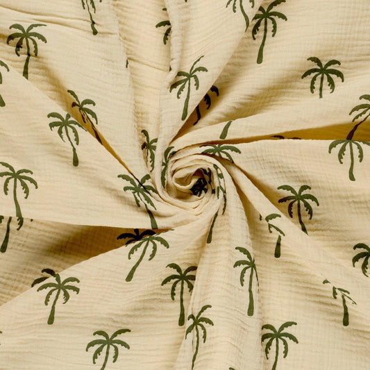 Musselin Stoff Palmen Beige