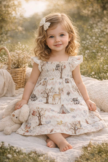 Kleid aus Musselinstoff mit Waldfreunde Muster