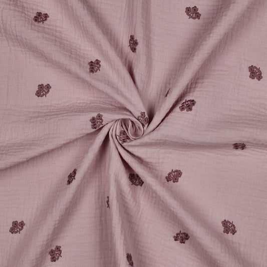 Musselin Stoff gestickte Blumen | Mauve