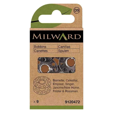 Milward Nähmaschinenspulen aus Metall 11,8mm in 9er Packung, kompatibel mit Spulenkapsel Typ 15K, robuste Ersatzspulen für Nähmaschine