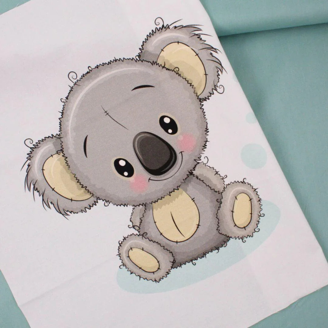 Baumwollstoff-Panel mit Koala kombiniert mit Baumwollpopeline uni Grün Nr. 66