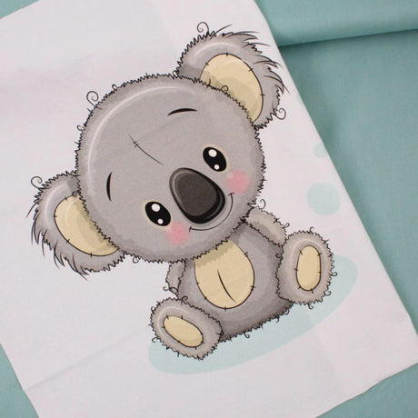 Baumwollstoff-Panel mit Koala kombiniert mit Baumwollpopeline uni Grün Nr. 66